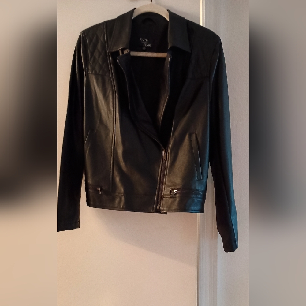 Savannah Chrisley faux leather moto jacket Faith before fear size M